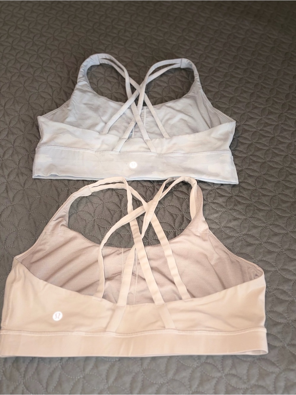 lululemon athletica Crisscross Strappy Sports Bras - Light Gray & Blush